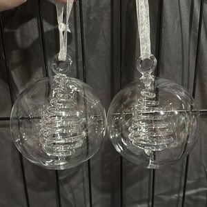 Set of two glass ornaments with glass tree in center